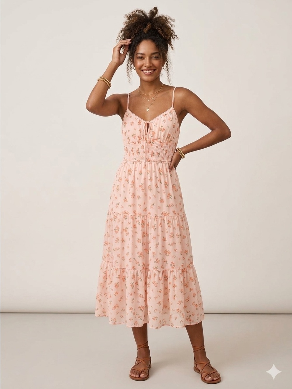 Trixxi Pink‎ Floral Smocked Tiered Mini Dress - Size Medium LIKE NEW